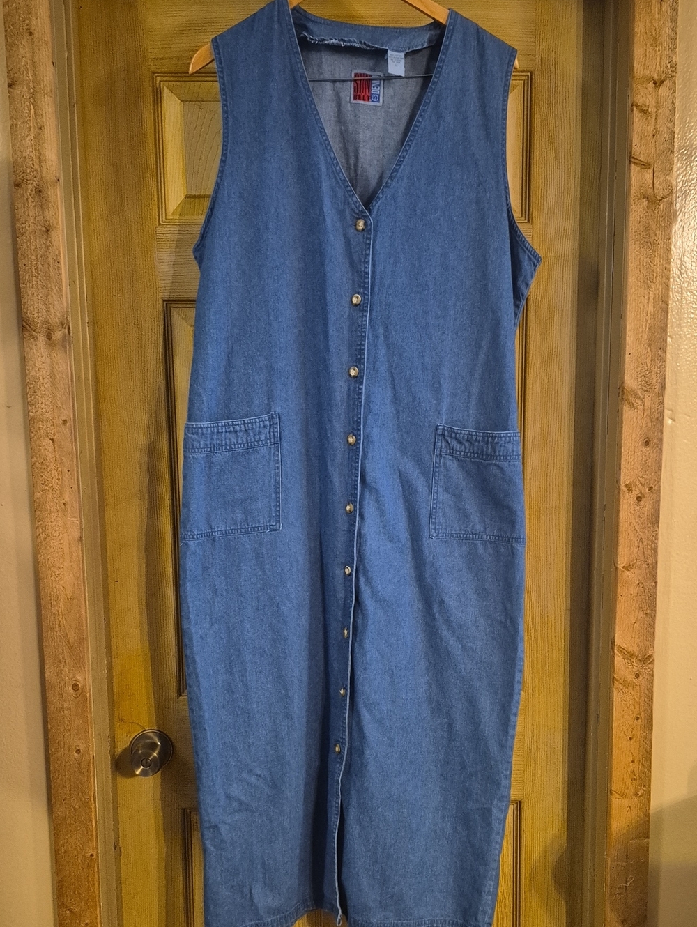 Vintage Sunbelt Denim Button Up Denim Jumper Dress Size Large Pockets Y2K Cotton